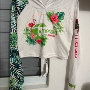 Emerald Paradise Women's Swim Coverup Swim Shirt- White and Green